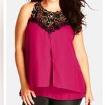 City Chic  Sleeveless Chiffon and Lace Top in Bright Pink and Black - Size 16 Photo 0