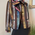 Multicolor Striped Women's Reversible Jacket Large Ruffle Collar Black Photo 0