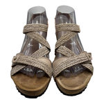 Taos Womens Sandals Wedge Cork Strappy Braided Tan Leather Buckle Closure Size 6.5 Photo 0