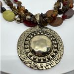 Vintage Boho Multi Strand Beaded Necklace Statement Pendant Earth Tone Colors Brown Photo 1
