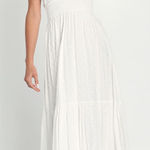 Lulus  Brunch Plans White Swiss Dot Smocked Backless Midi Dress SIZE M Photo 0