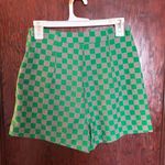 Glam  High Waisted Green Checkered Shorts Photo 2