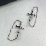 Cross Stud Earrings for Men Women Streetwear Punk Hip Hop Unisex Style Silver Photo 3