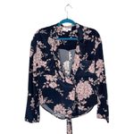 Marissa Webb Navy Blue Pink Dark Floral Wrap Waist Blouse Size 8 Photo 4