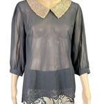 Buckle BKE Womens Blouse Top Sequin Collar Sheer Button Down Black Gold Small Photo 0