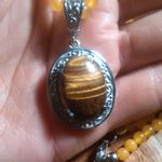 Tiger's Eye and Yellow Quartzite Beaded Stainless Steel Pendant Necklace Photo 8