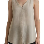 Eileen Fisher Hazy Printed Silk Crepe V-Neck Bone Button Front Top EUC Medium Photo 0