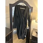 NEW V Neck Ruched Wrap Slit Hem Bodycon Midi Dress XL Black Photo 4