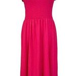 H&M Hot Pink Smocked Midi Dress Ruffle Trim Spaghetti Strap Sundress Women Large Photo 0