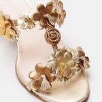 Prada Vintage Metallic Gold Floral Kitten Heel Sandals Photo 7