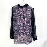 Studio Y Black Purple Sheer Geometric High Low Blouse Photo 9