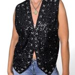 Black and white vintage sequin vest with white accents Size M Photo 2