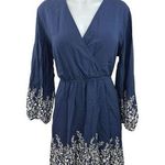 Old Navy Blue Floral Faux Wrap V Neck Bell Sleeves Boho Knee Length Dress Size L Photo 0