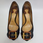 Chloé Chloe Leather Buckle Peep Toes Kitten Heels Slip On Pumps Size 37 Black Photo 5
