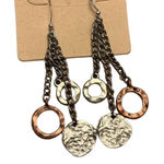 NWT Sonoma Dangly Copper Medallion Chain Hoop Earrings Silver Photo 0