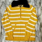 Ralph Lauren Yellow White Half Zip Up Sweater Navy Collar Nautical Seaside Vibes Photo 1
