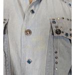 90s Vintage Embellished Denim Snap Button Up Shirt Light Wash Size Small Blue Photo 9