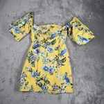 J.O.A. Dress Womens Small Yellow Blue Floral Flowers Off Shoulder Party Wedding Photo 2