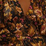 Anthropologie Black Floral Deep V Tunic Blouse Floral Button Front Top Photo 3