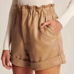 Abercrombie & Fitch  Shorts Faux‎ Vegan Leather High Waist Camel Tan Size Large Photo 0