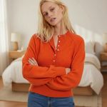 Free People NWOT -  Red Orange Cashmere Henley Sweater - S - Cashmere MSRP$168 Photo 1