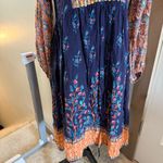 World Market Embroidered Notch Neck Boho Peasant Long Sleeve Midi Dress Floral Photo 4