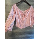 Free People  top sz XS Stripped Boho cottagecore long sleeves off shoulder Photo 2