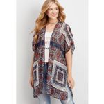 Maurice's  Red Navy Blue White Print Sheer Lightweight Boho Kimono L/XL Photo 7