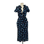 Whistles Coral Print Frill Jumpsuit Black Blue Size US 4 Photo 1