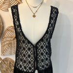 Vintage And How Paris NY Black Crochet Fringe Vest Boho 70s Western Sz M Size M Photo 4