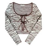 Et Clet Animal Print Knit Two-Tone Sweater Tie-Front Cardigan Bow Brown Sz Small Photo 9