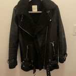 Avec Les Filles  oversized faux leather sherpa shearling black biker jacket Photo 5