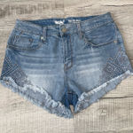 Mossimo Denim High Rise Jean Shorts Women’s 6/28 Blue Frayed Hem Embroidered Photo 0