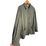 Nicole Miller  Linen Blend Button Up Olive Green Size Large Pockets Button Up Photo 3