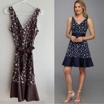 Nine West Brown and White Polka Dot Fit & Flare Dress, Belted Dress, Size 12 Photo 1