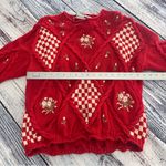 Vintage Chaus Woman Vibrant Red Knit Funky Embroidered Knit Sweater Size 1X Photo 8
