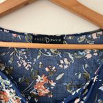 Fred David  Blue Floral Tie Neck Blouse with Bell Flutter Sleeves Size Large‎ Photo 3