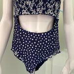 SO Retro Smocked one piece cut out swimsuit navy and white juniors Large 11-13 Photo 1
