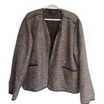 Lafayette 148 New York Wool Blend Tweed Blazer Leather Trim Size XXLBrown *READ Photo 0