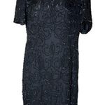 Vintage Amor Black 100%‎ Silk Beaded Dress Size Medium Photo 0