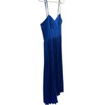 Lulus Chic Sensibility Cobalt Blue Satin Jacquard Pleated Midi cocktail Dress Photo 6