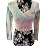 Freshman Rainbow Tie Dye Crop Top Waffle Lounge Cropped Long Sleeve T Shirt Blue Size XS Photo 0