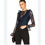 Alexis  Bodysuit Womens Small Navy Lace Ruffle Pollie Illusion Long Sleeve Top Photo 3