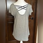 Maurice's Gray Short Sleeve Blouse with Elegant Pattern Photo 3