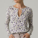 Free People  Kaya Bodysuit Ivory Purple Floral Keyhole Size Small NWT Photo 0