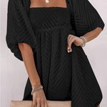 NEW Square Neckline Textured Puff Sleeve Chiffon Mini Dress M Black Size M Photo 4