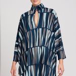 Mara Hoffman Silk Tunic Blouse Small Y2K Blue Striped 3/4 Sleeve Keyhole Boho Photo 0