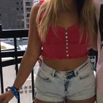 Free People Pink Button Up Lace Cropped Top Photo 7