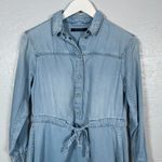 All Saints Women 2 Blue Denim Chambray Calla Bay Shirt Dress Snaps Tie Waist Photo 2