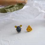 Small Asymmetrical Mouse & Cheese‎ Stud Earrings CuteTrendy little Earrings Yellow Photo 8